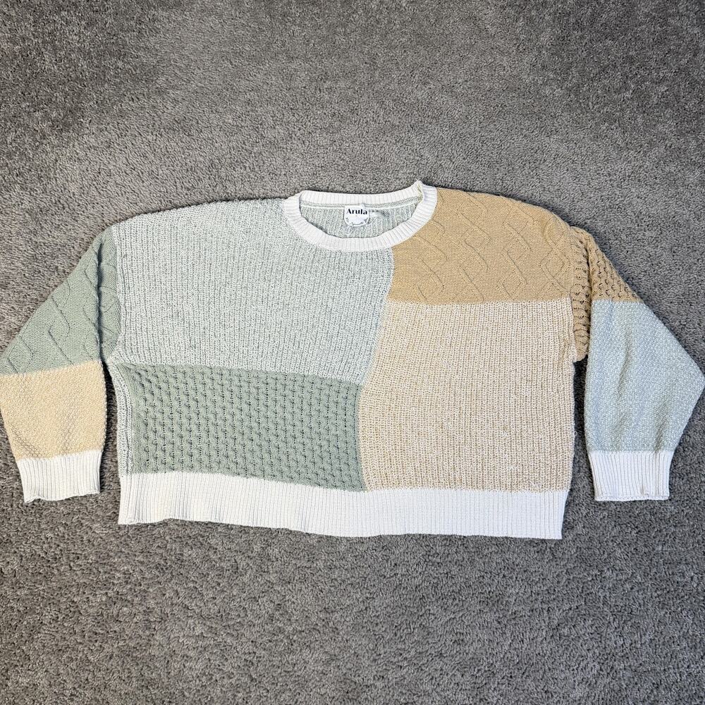 Arula Sweater Womens L Multicolor Cable-Knit Oversized Relaxed Pullover